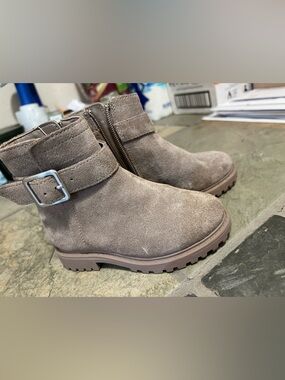 GB girls Brown Suede Ankle Boots with Pink Logo Insole